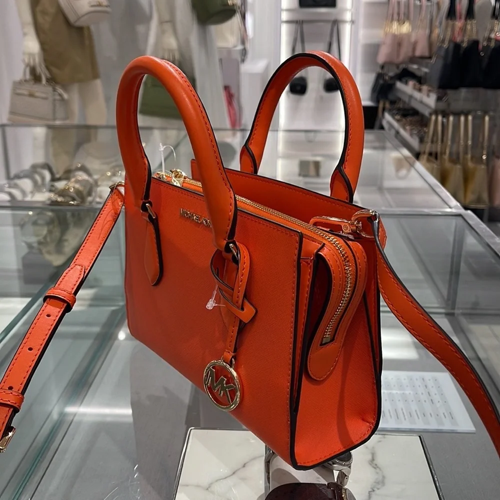 MICHAEL KORS Sheila Small Faux Saffiano Leather Satchel Poppy NWT